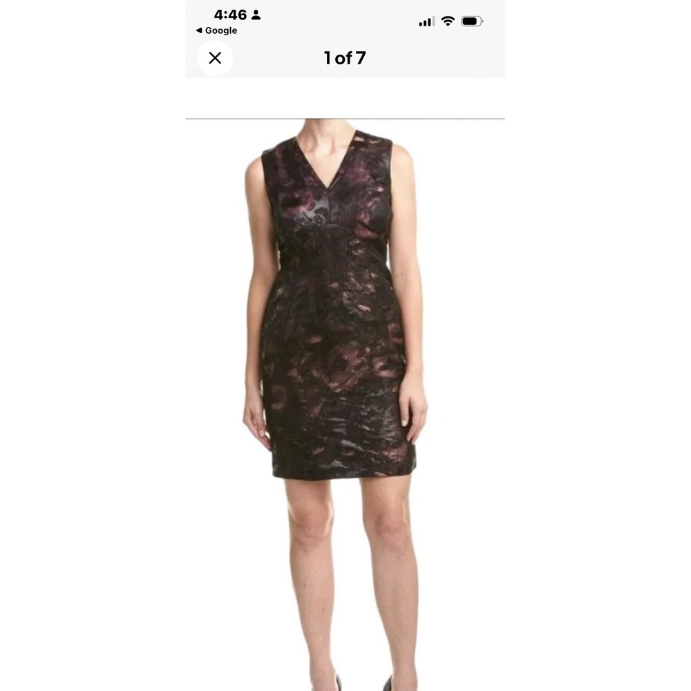Lafayette 148 NY Sheath Dress Women 14 Purple Metallic Floral Brocade Pockets